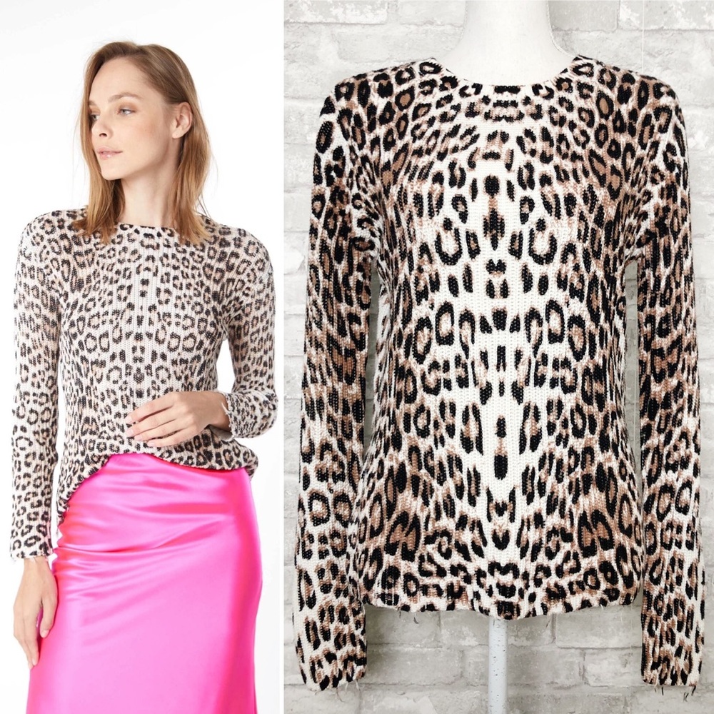 NWOT GENERATION LOVE Margaret Ribbed Knit Sweater Leopard Print w/ Raw Hem XS